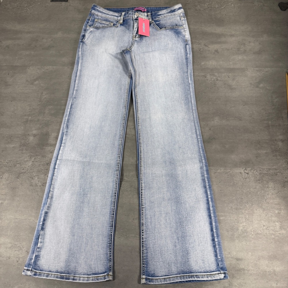 Edikted Jeans M Light Wash Blue Washed Wide Leg Low Rise Bootcut Flare Faded